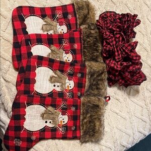 Plaid Snowman Christmas Stockings Set